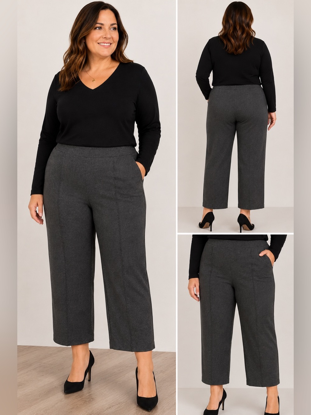 Chico's Ponte Pintuck Wide-leg Ankle Pants in Graphite Heather Gray Size 3/US16